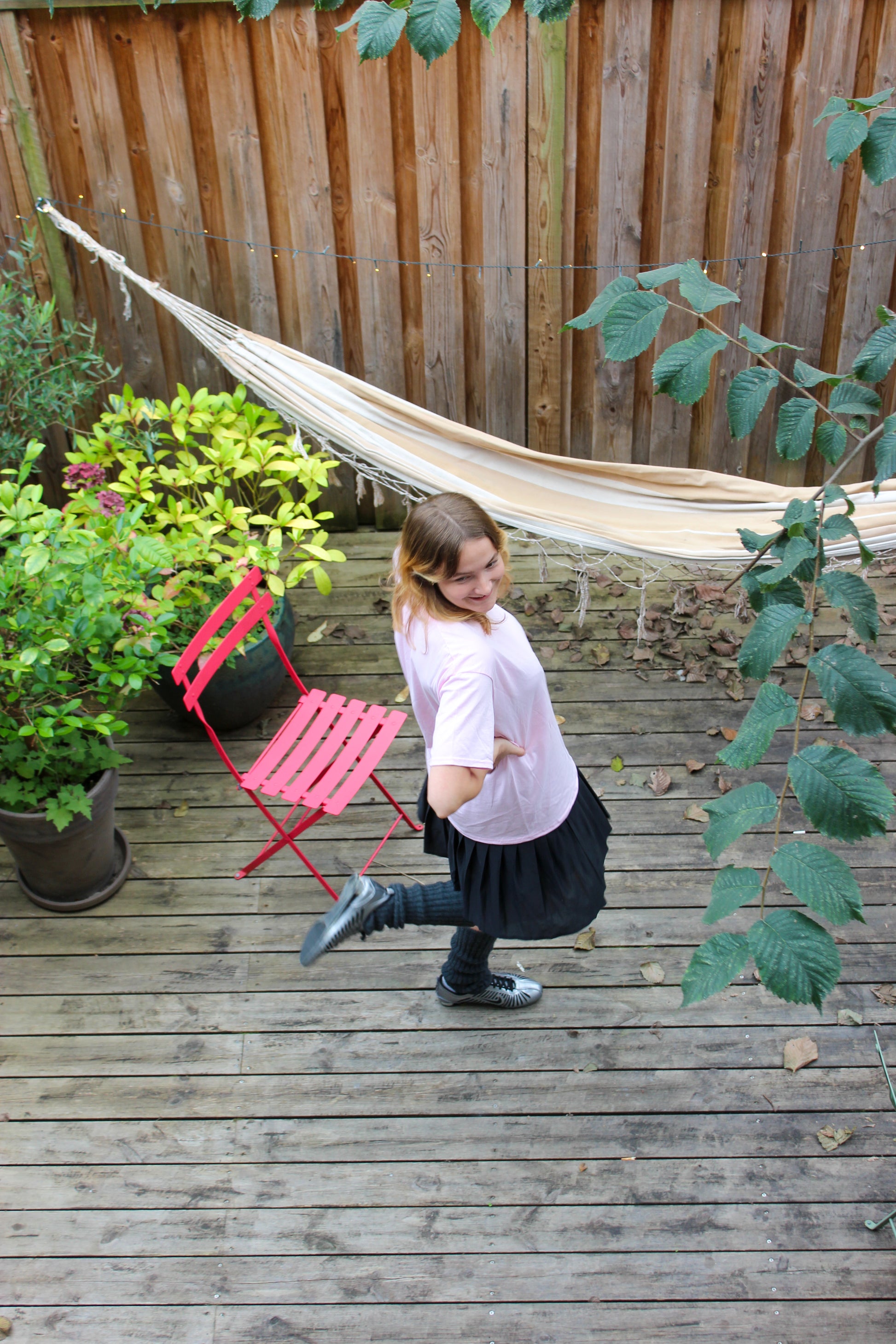 Alberte är 176 cm lång och använder storlek L.